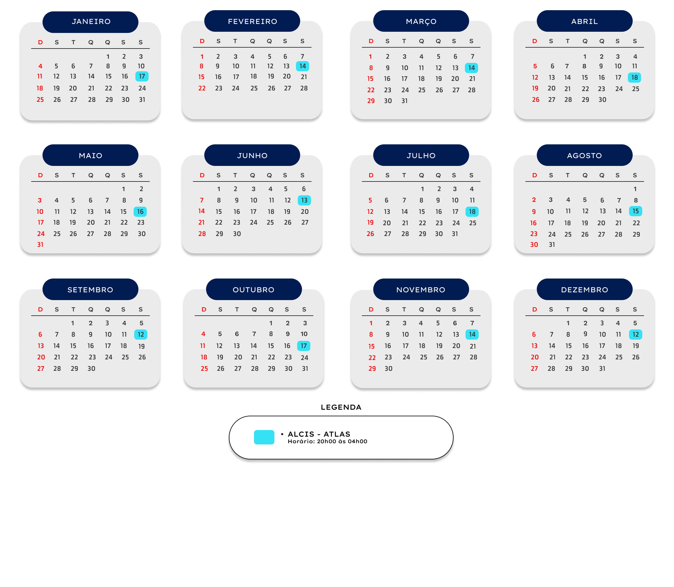 Calendário de Patches Alcis Atlas