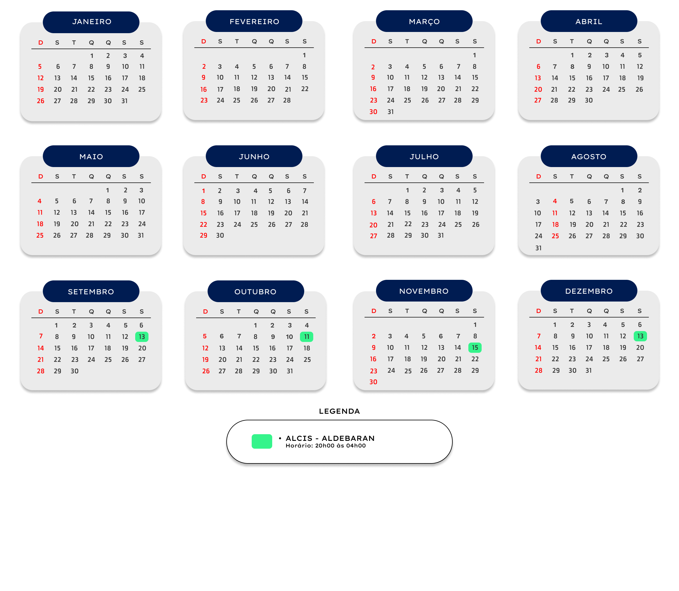 Calendário de Patches Alcis