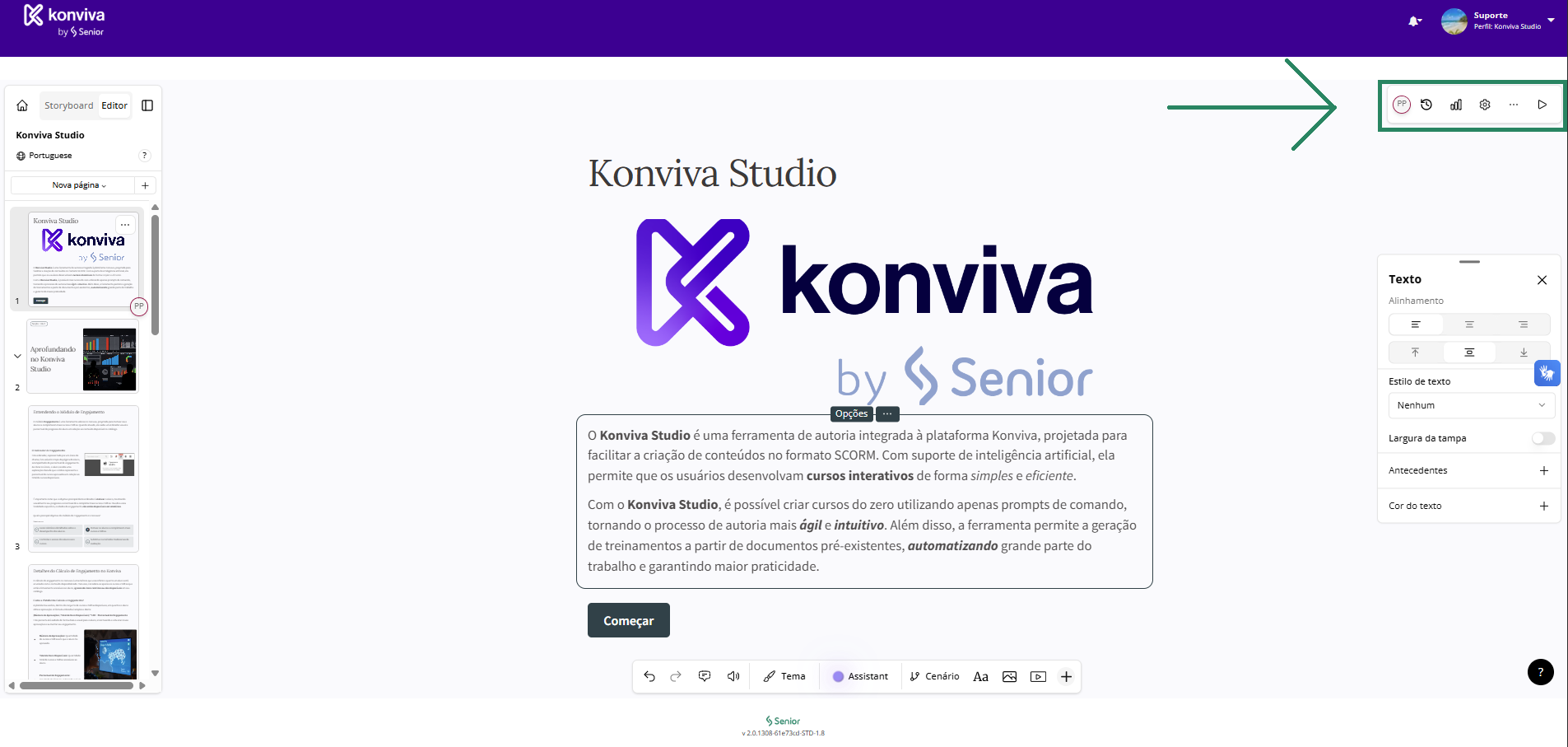 Área de configurações de conteúdo