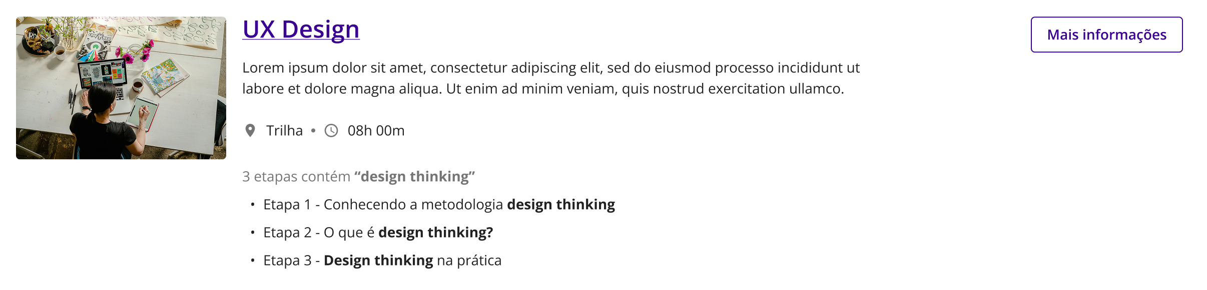 Imagem de exemplo de card de trilha contendo o termo no conteúdo