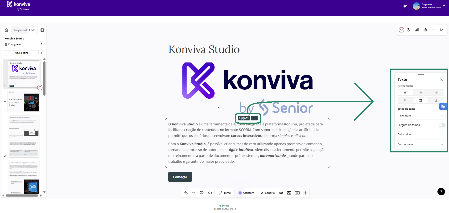Área de edição de bloco de conteúdo