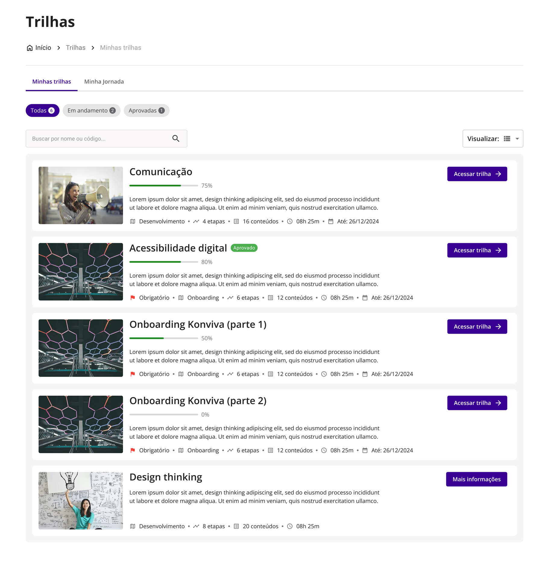 Exemplo de listagem de trilhas