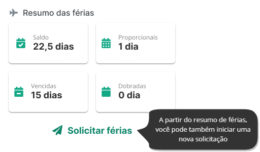 Tela inicial do aplicativo - resumo de férias