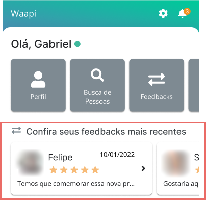 Tela inicial do aplicativo Colaborador - feedbacks recentes