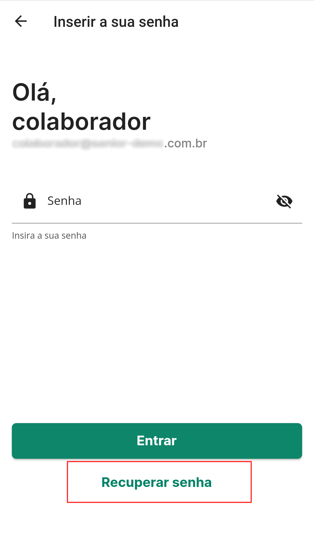Tela de login do aplicativo Colaborador Tela de login do aplicativo Colaborador