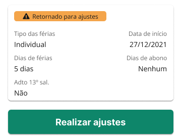 Tela de detalhes das férias - realizar ajustes na solicitação