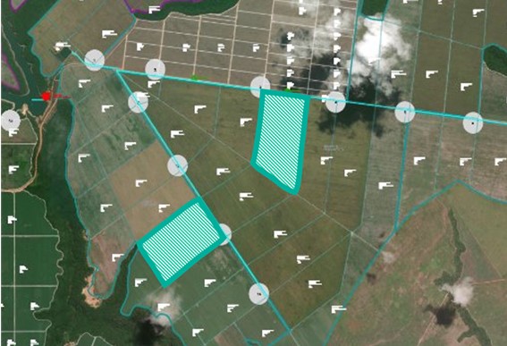 Irrigation project with some served plots highlighted