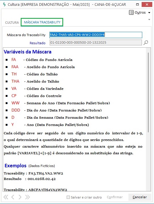 Máscara do traceability