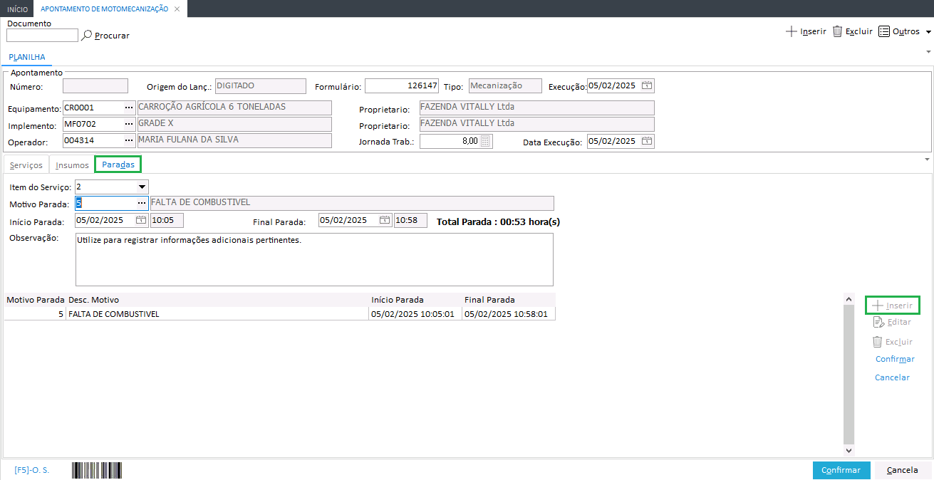 planilha e subguia paradas