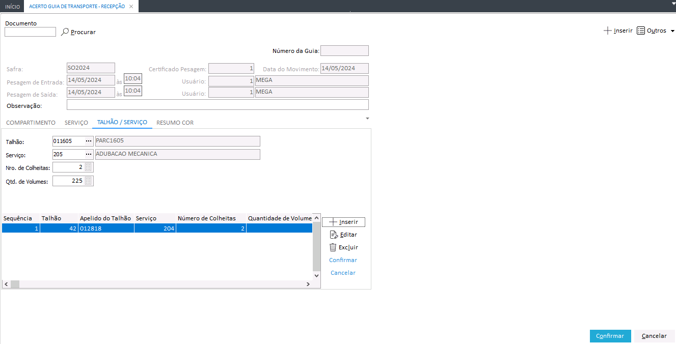 Subguia talhão/serviço