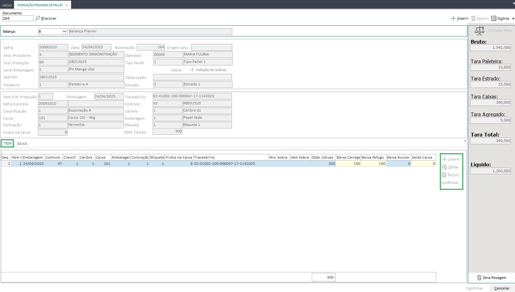 Formação e pesagem de pallet com traceability