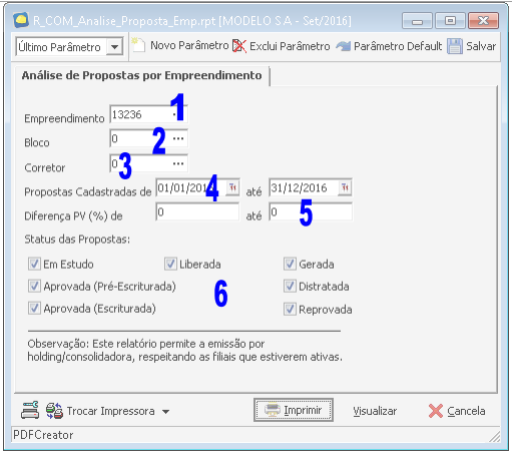 Parâmetro Análise da Proposta por Empreendimento