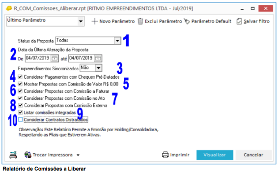 Parêmetro Comissões a Liberar