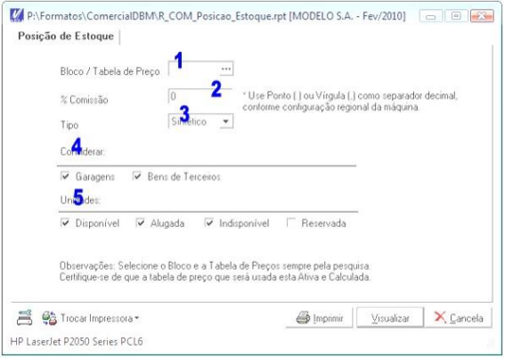 Parâmetro Posição de Estoque 
