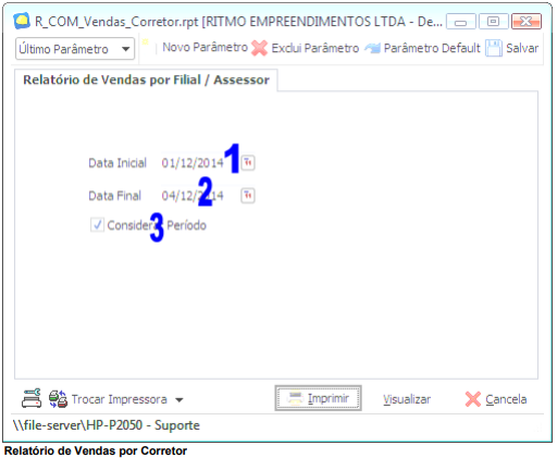 Parâmetro Vendas por Corretor 