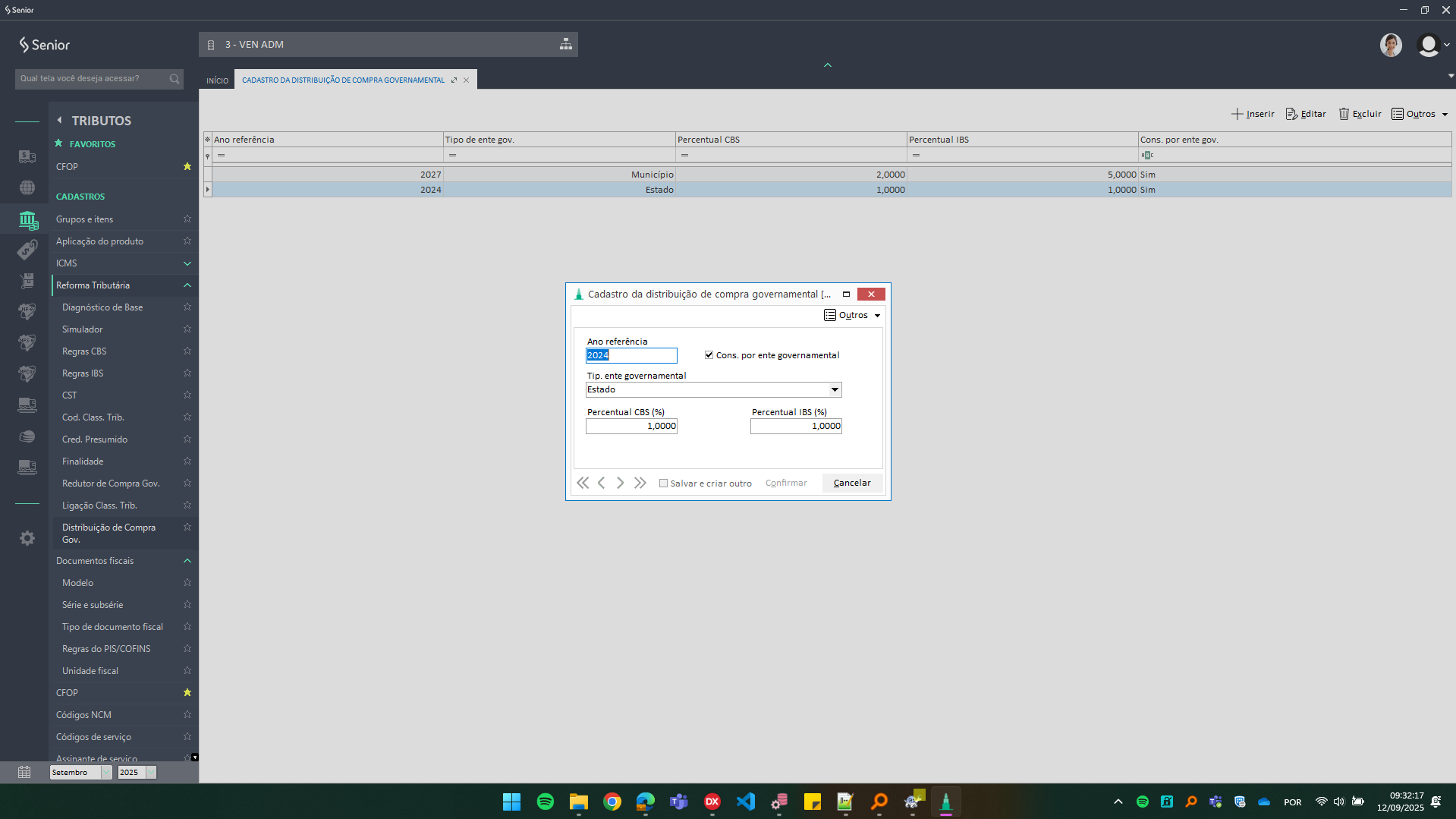Cadastro de distribuição de compra governamental