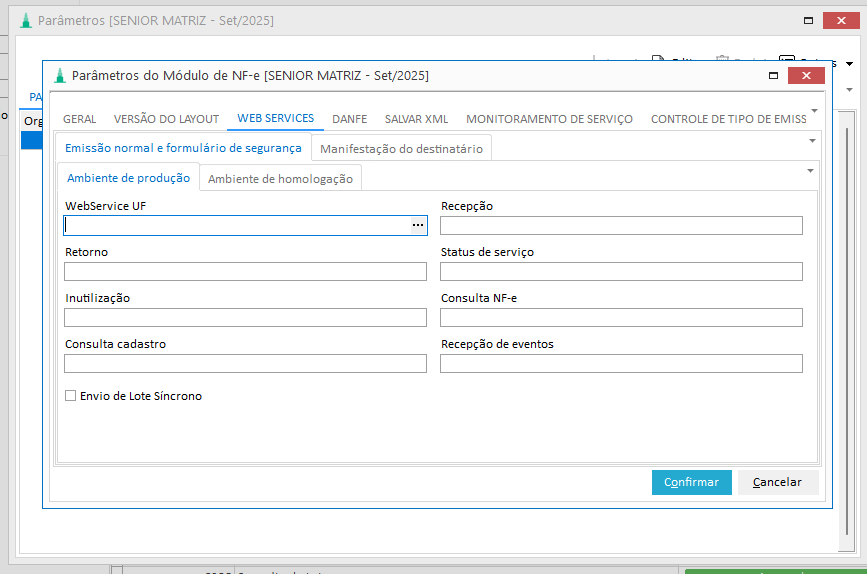 Tela Parâmetros NF-e