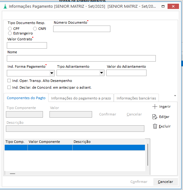 Tela  Informações Pagamento 