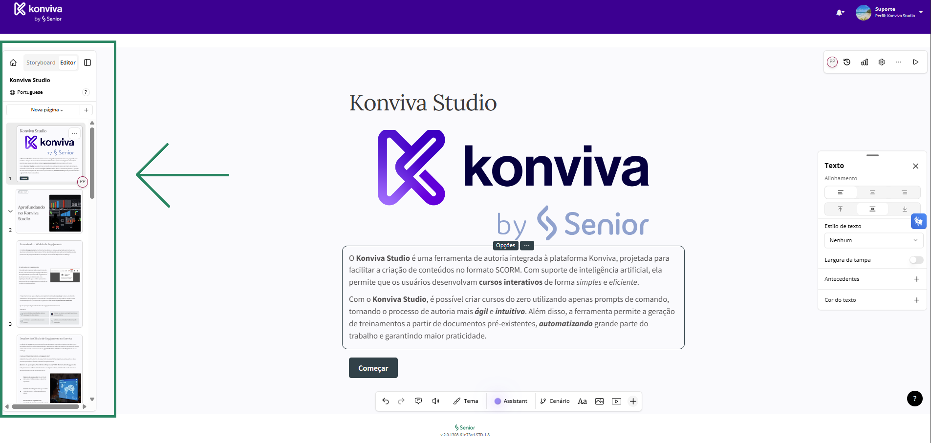 Área de edição de páginas