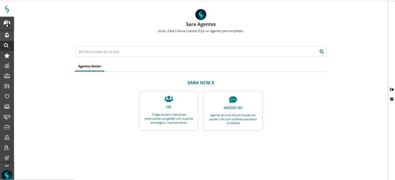 Tela da Sara Agentes aberta em tela cheia