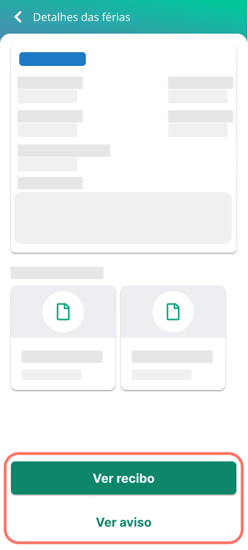Tela de detalhes das férias no Waapi - botões para acessar o recibo e o aviso de férias