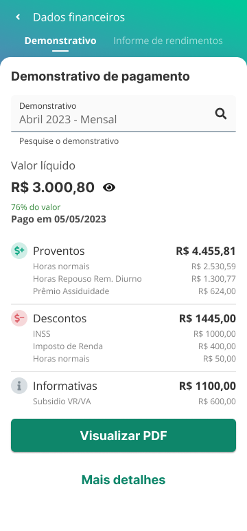 Pantalla de consulta de extractos de pago