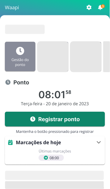 Captura de pantalla de la pantalla de inicio de Waapi con el botón Registrar punto