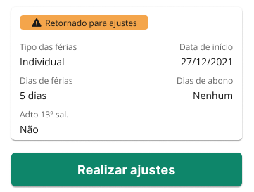 Pantalla de detalles de vacaciones: realice ajustes en la solicitud