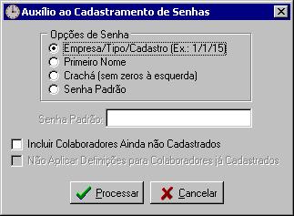 Tela de auxílio ao cadastramento de senhas