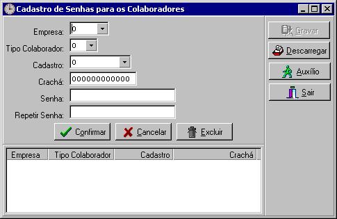 Tela de cadastro com a lista de colaboradores carregada