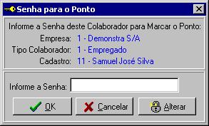 Tela para informação da Senha