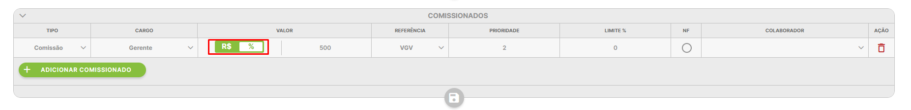 Botão de alternância