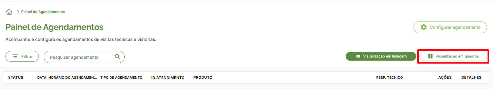 Botão visualização em quadros