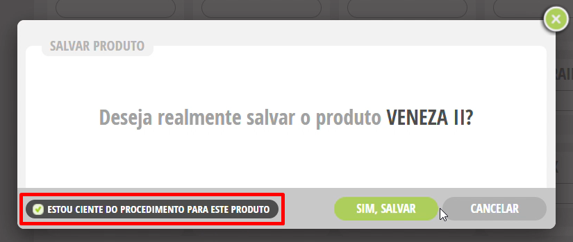 Checkbox salvar produto