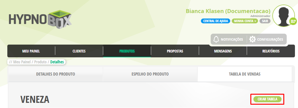 Criar tabela de vendas