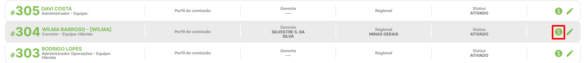 Ícone perfil de comissão