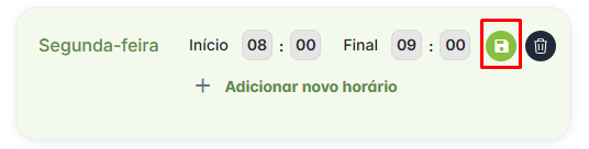 Ícone salvar horário agendamento