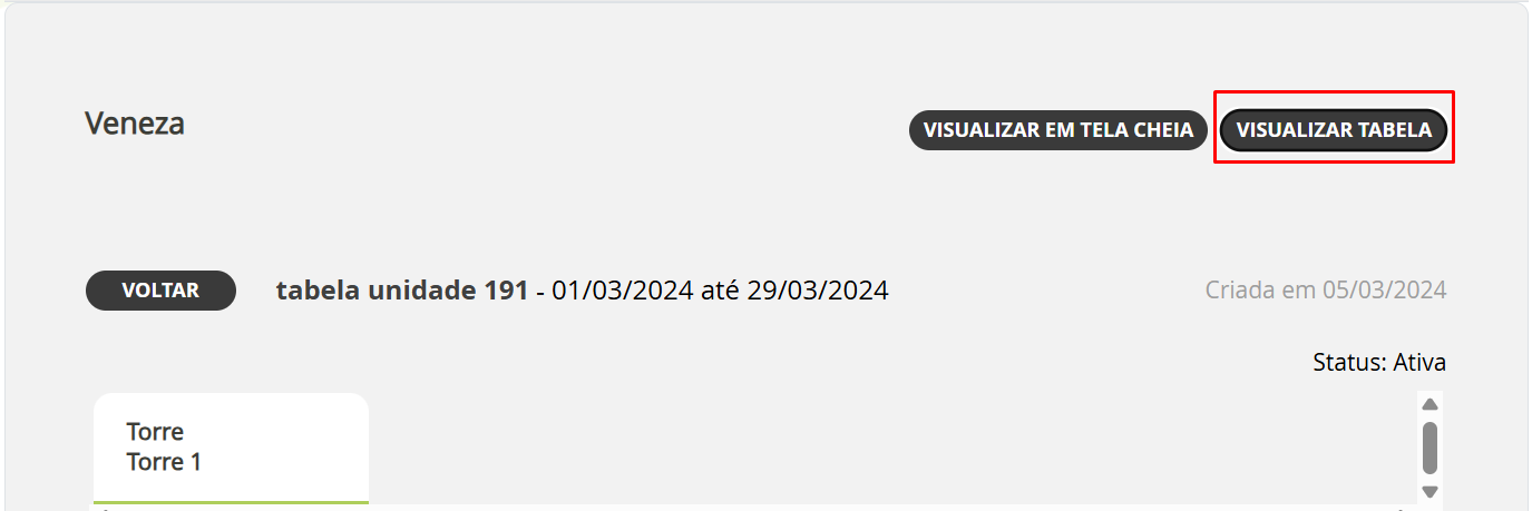 Botão visualizar tabela
