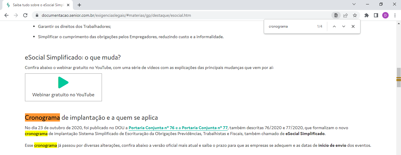 Exemplo de localizar na página no navegador