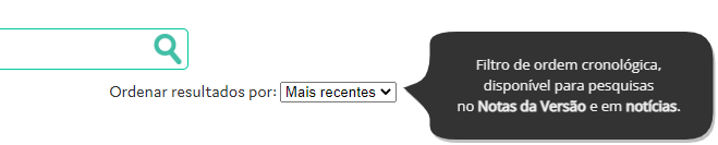 Filtro de ordenação cronológica na tela de resultados da pesquisa