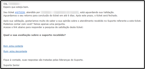 Pesquisa de satisfação do suporte