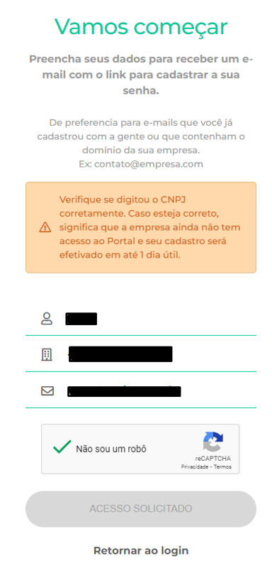 Mensagem de solicitação realizada