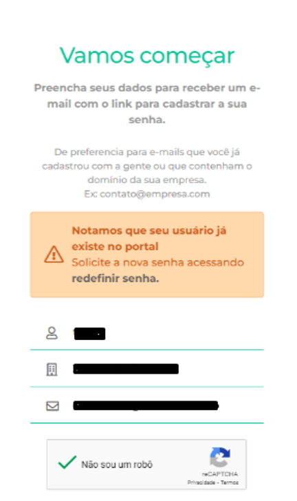 Solicitação de redefinição de senha