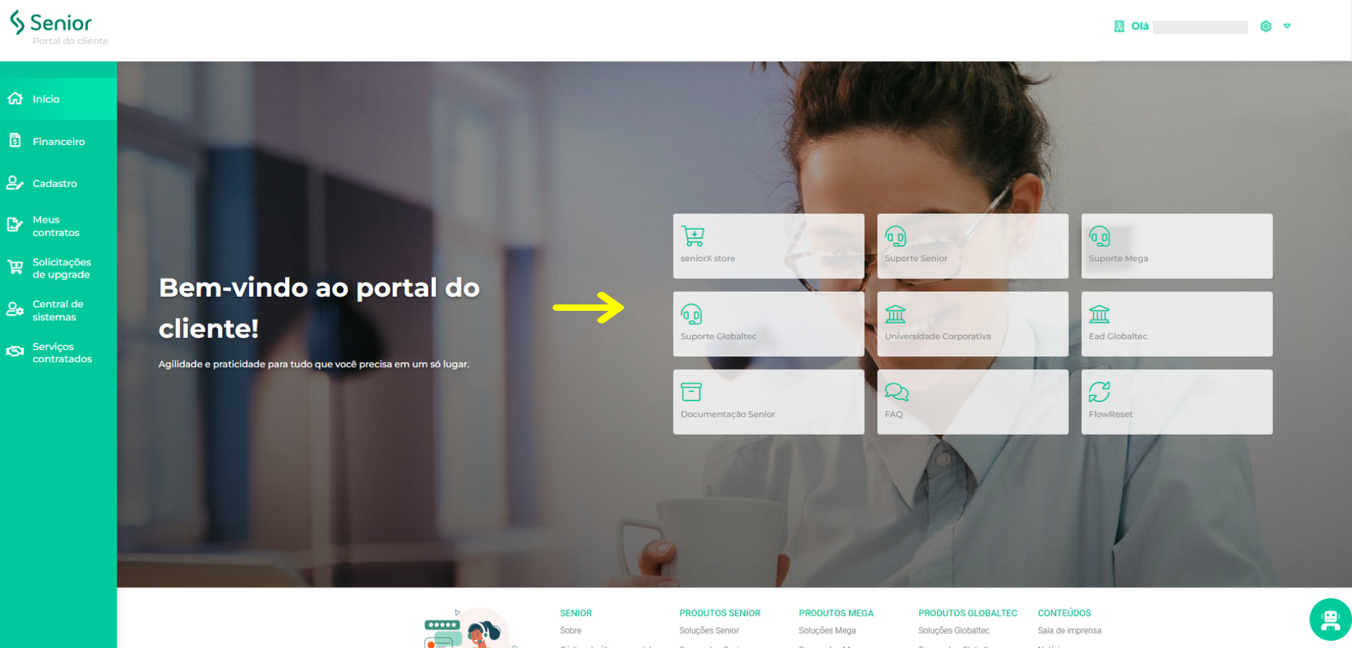 Tela inicial do portal após login