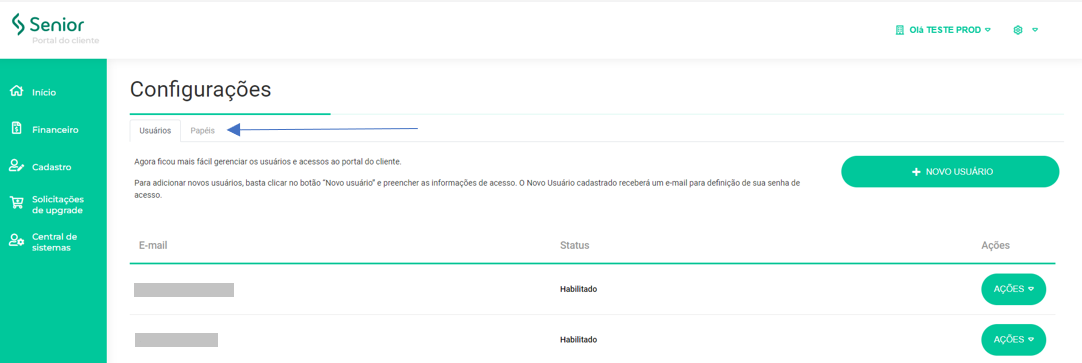 Tela de Configurações