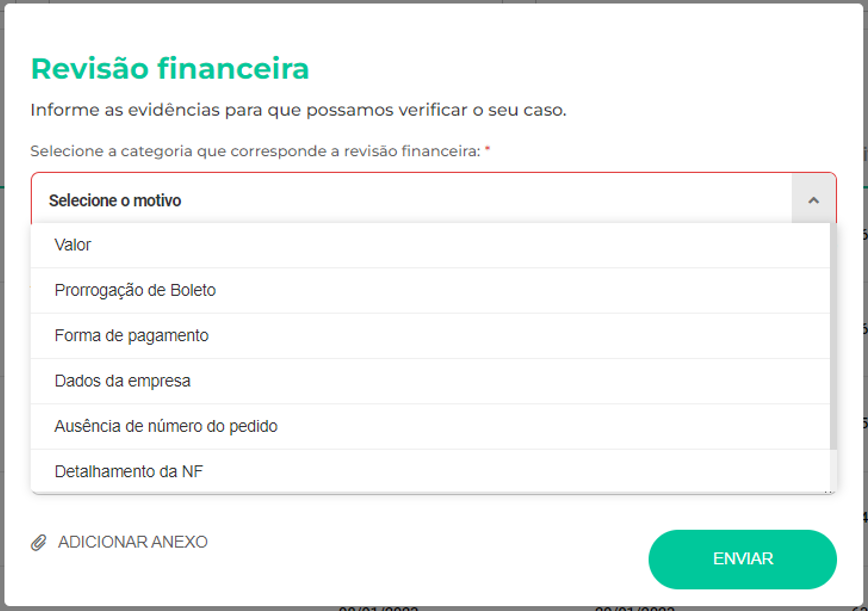 Solicitação de revisão financeira