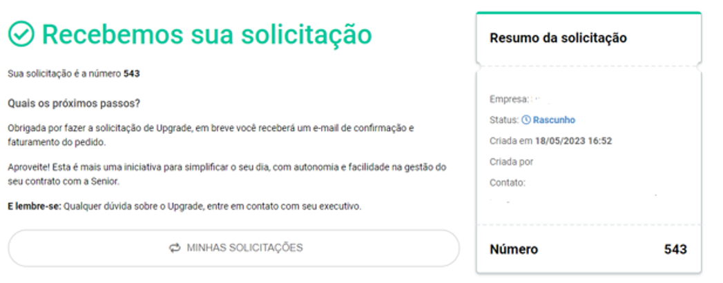 Confirmação da solicitação