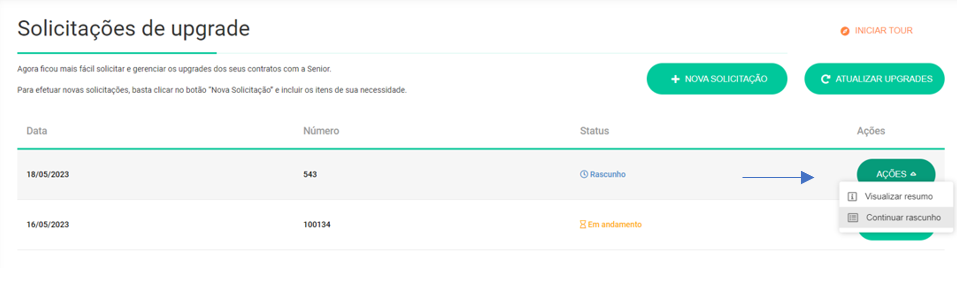 Rascunhos e resumo de upgrades