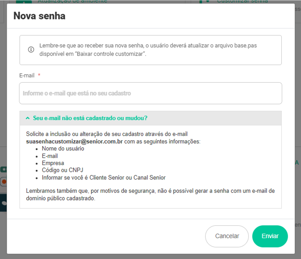 Solicitação de senha