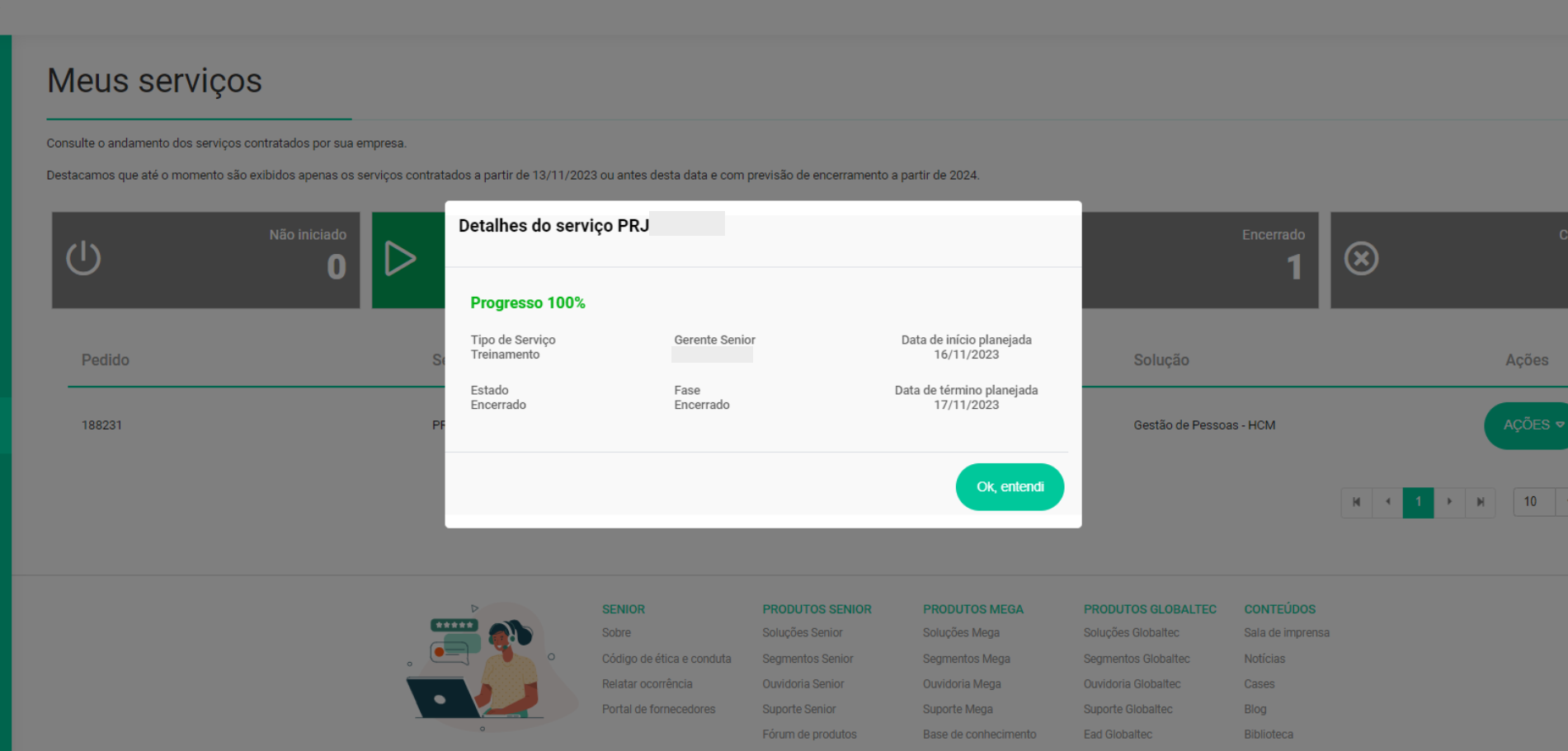 Detalhamento dos serviços contratados